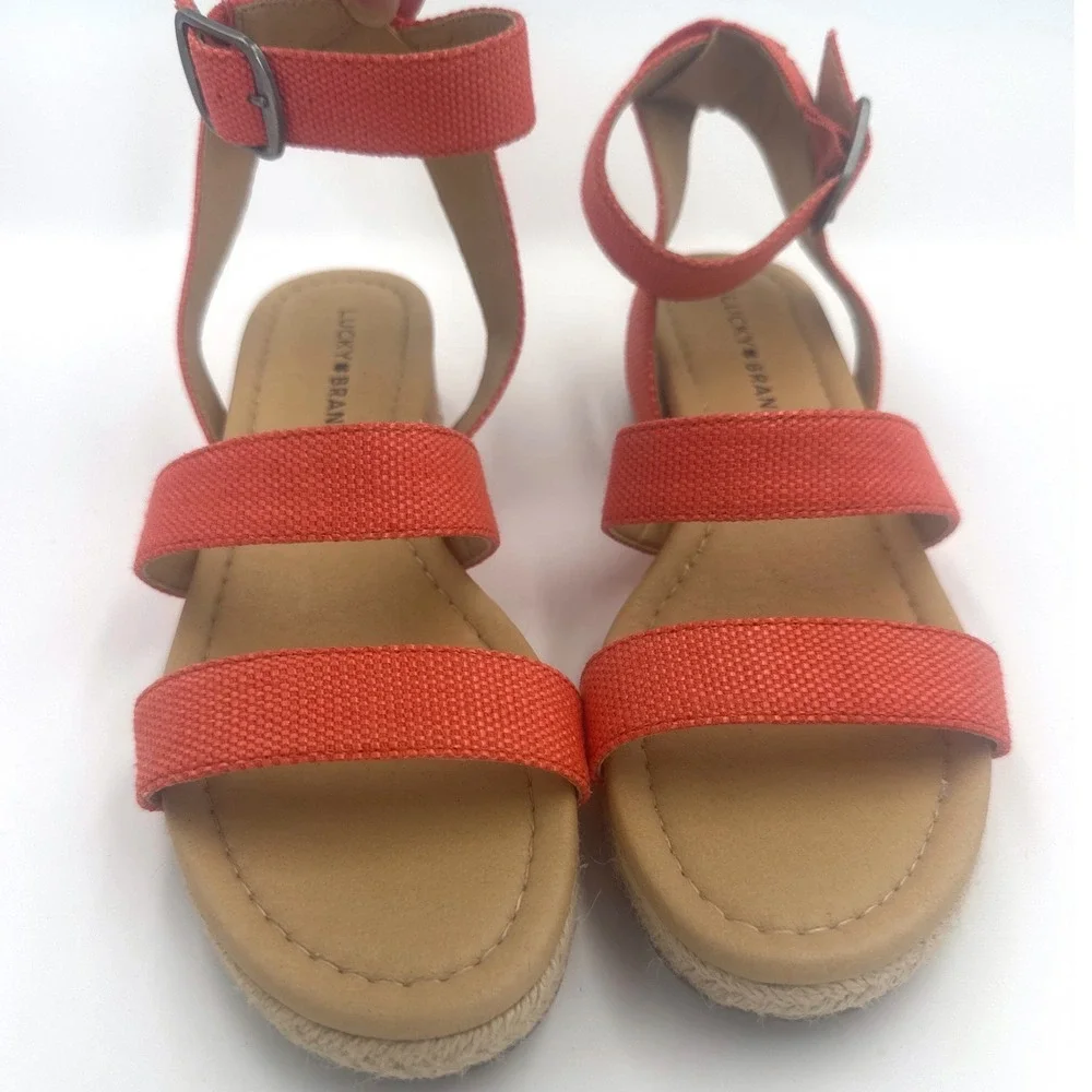 Lucky Brand Wensdei‎ Orange Espadrille Ankle Strap Wedge Sandals Womens 8.5 M